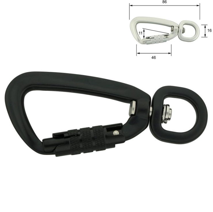 Aluminiums karabiner - 86/16 mm - twist-lock - SVART
