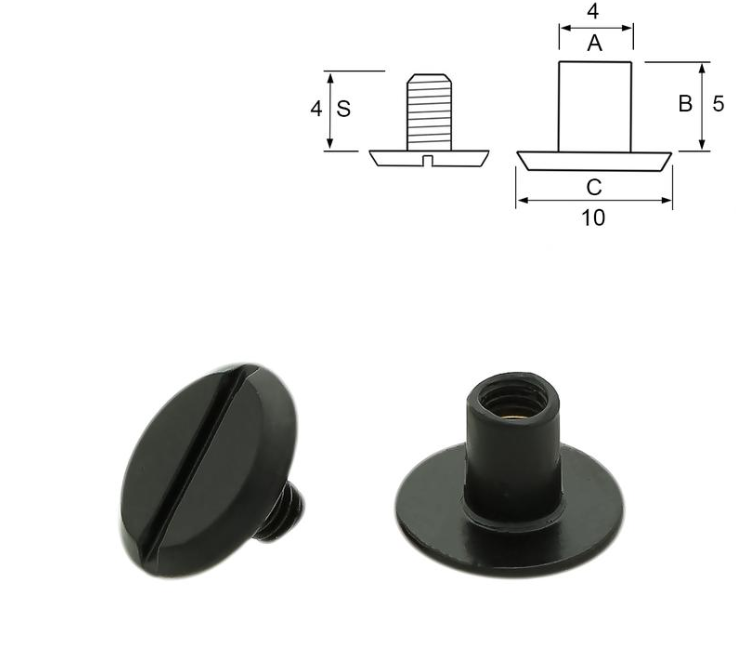 Bokskrue MATT Svart - 5mm høyde - 10 pk