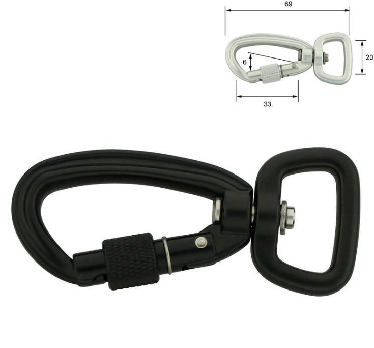 Aluminiums karabiner - 20 mm - skrulås - SVART