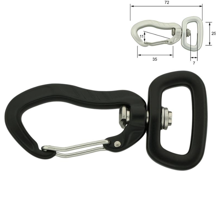 Aluminiums karabiner uten lås - 25 x 72 mm - SVART