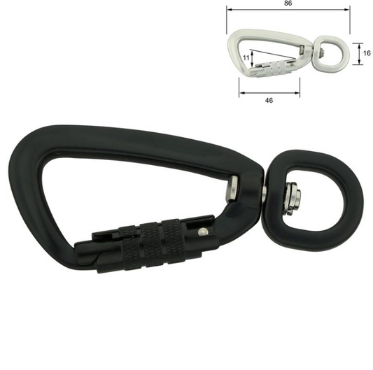 Aluminiums karabiner - 86/16 mm - twist-lock - SVART