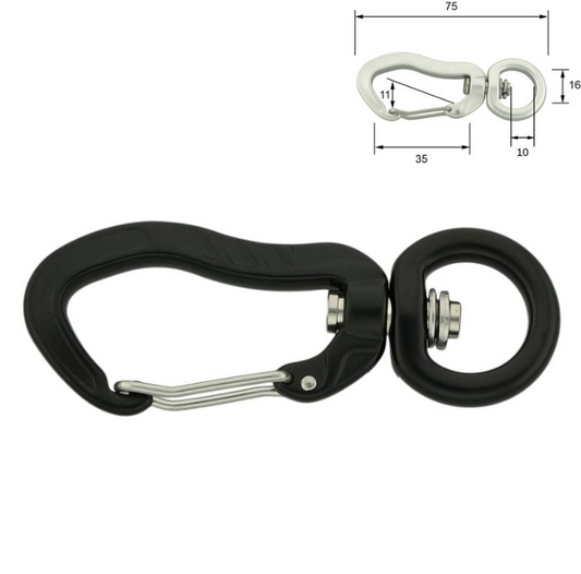 Aluminiums karabiner uten lås - 16 x 75 mm - SVART