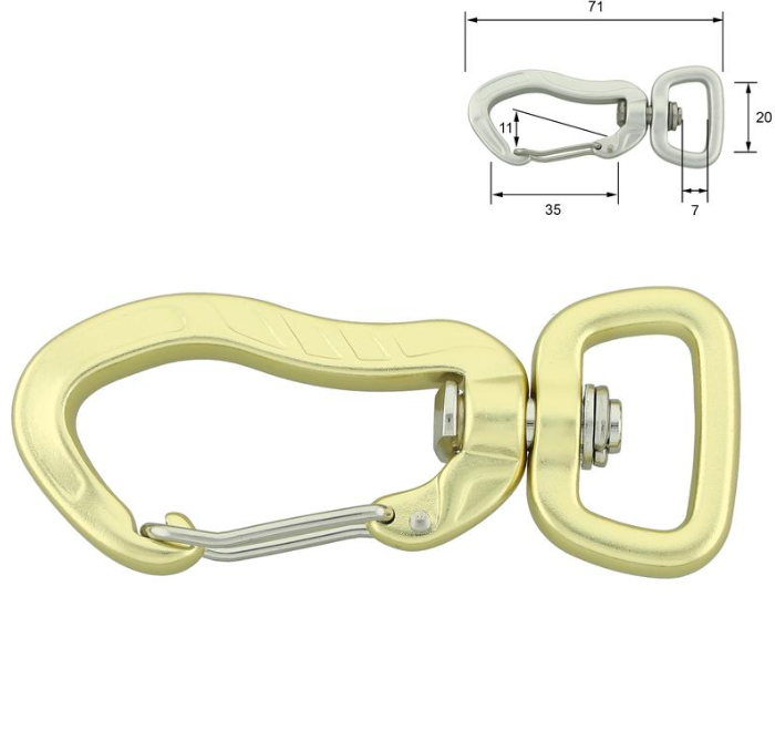 Aluminiums karabiner uten lås - 20x 71 mm - Gull (550kg)