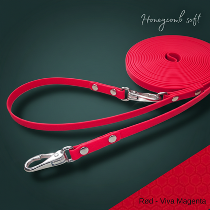 Røde lange tøyler i Honeycomb soft materiale 13mm for bakkearbeid med hest.
