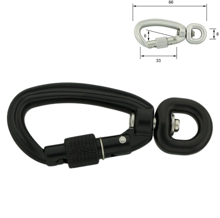 Aluminiums karabiner - 8 x 66mm - skrulås - SVART