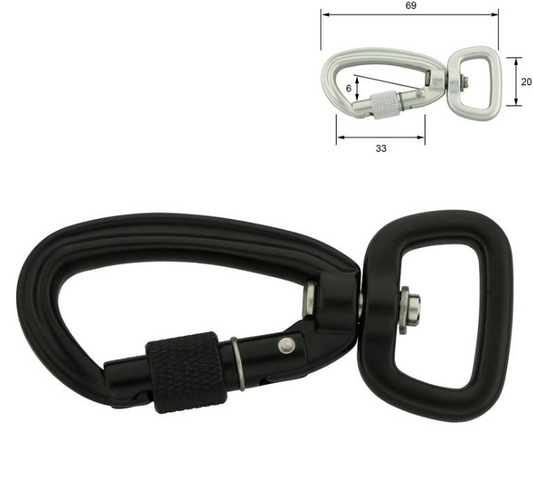 Aluminiums karabiner - 20 mm - skrulås - SVART