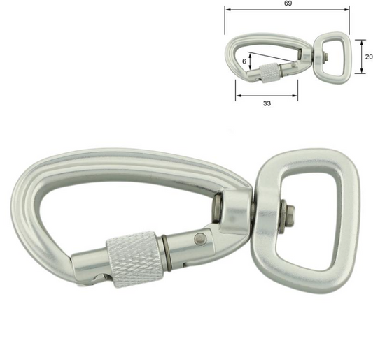 Aluminiums karabiner - 20 mm - skrulås - SØLV