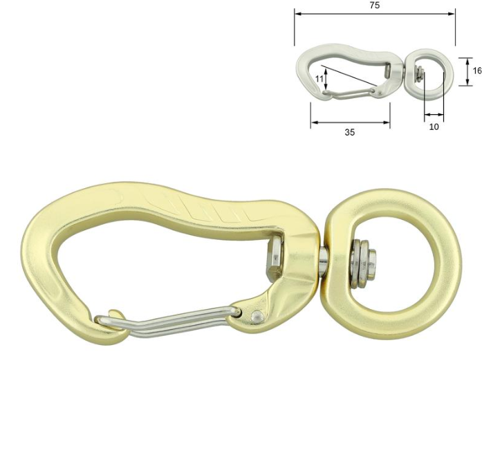 Aluminiumskrok uten lås med rundt øye (16 x 75 mm) – Gull